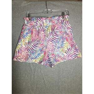 Womens Simply Southern Shorts Paperbag Waist Colorful Palm Leaves Spring